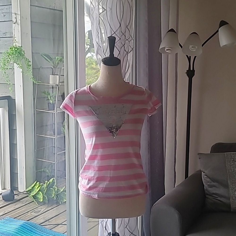 Guess kids light pink and white shirt size 12